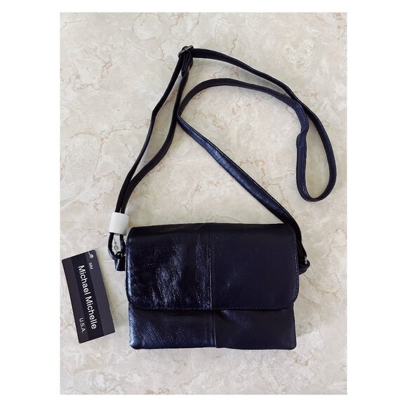 NWT Michael Michelle Black Leather Mini Crossbody Purse Made in USA - Picture 1 of 8